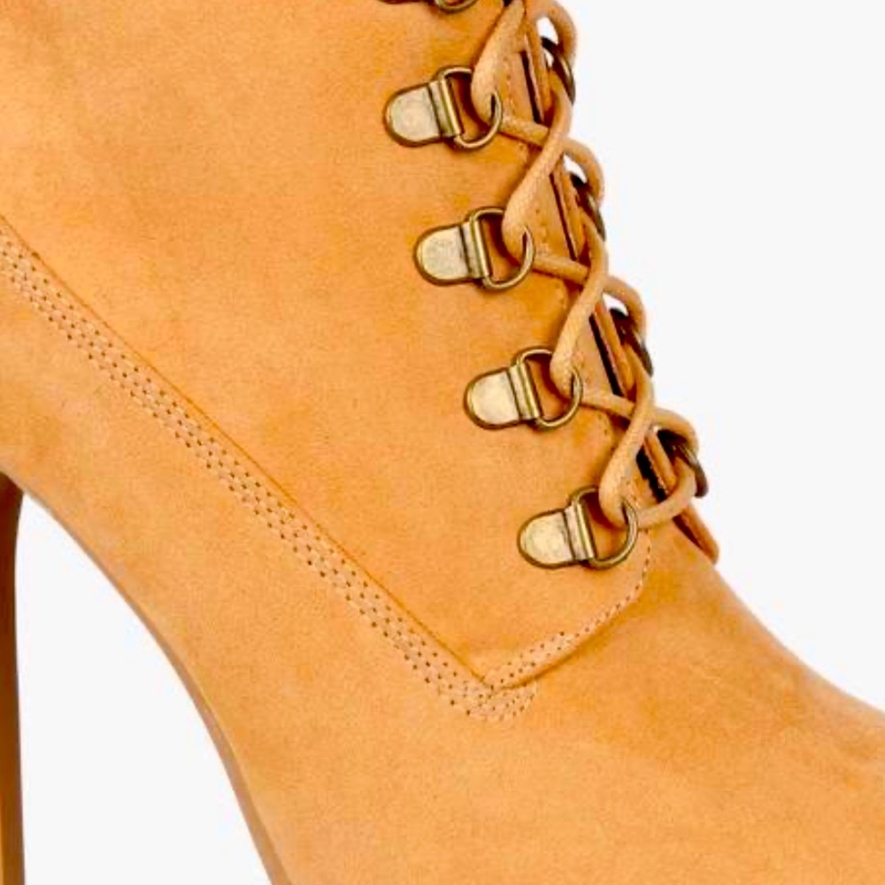 New Charlotte Russe Faux Suede Corset Lace Up Faux Fur Trim Stiletto Boot - Picture 4 of 14